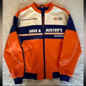 Dave & Buster’s Racing Jacket Orange Blue Motorsport Style Men’s L